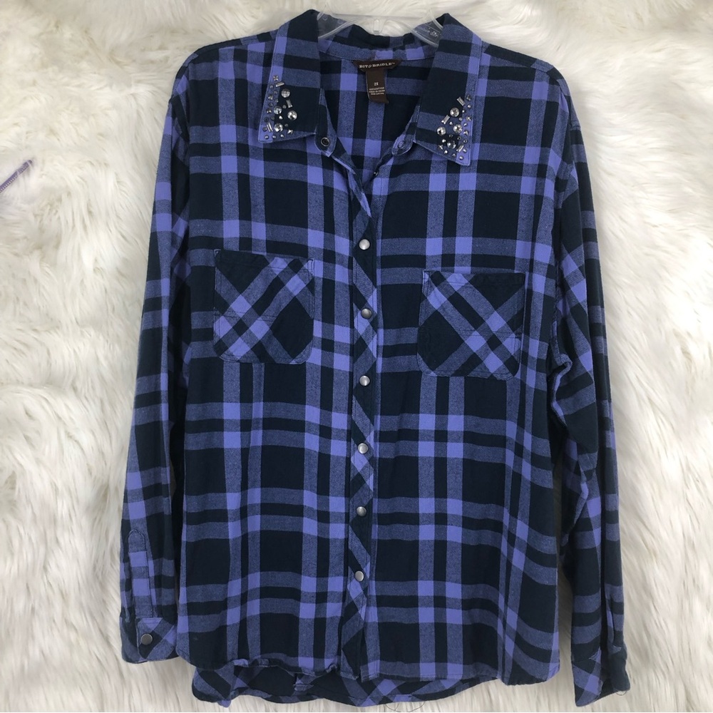 Women’s Bit & Bridle Plus SZ 2X Long-sleeve Plaid Shirt, Button Up, Split Tail
